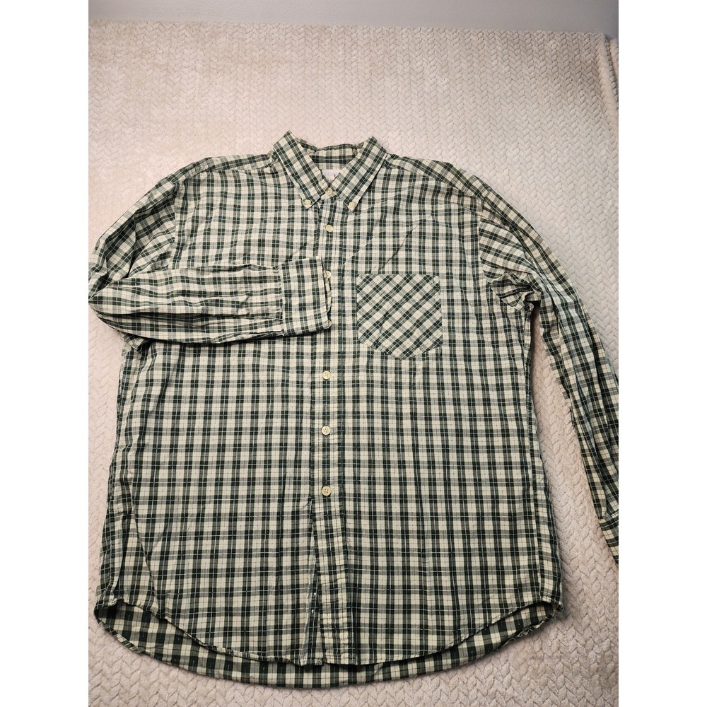Vintage J.Crew Mens XL Button Down Shirt Long Sleeve Plaid Green White Casual